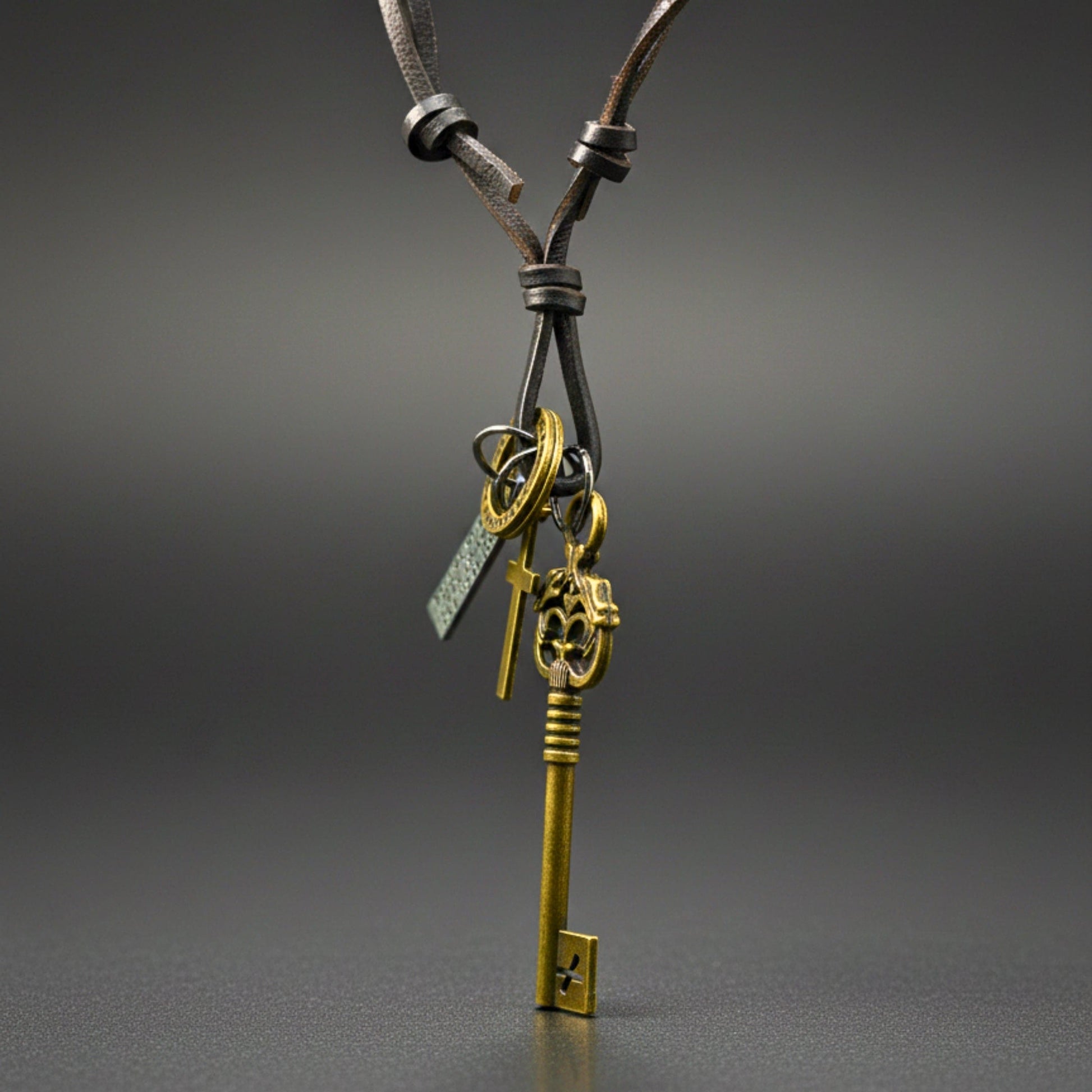 THE MEN THING Leather Necklace MYSTERIOUS KEY – 2.5-Inch Pure Stainless Steel Pendant with  Adjustable Leather Rope for Men & Boys