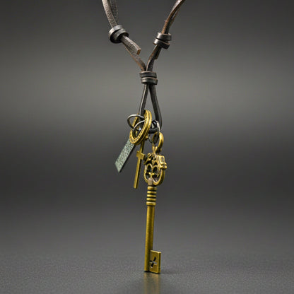 THE MEN THING Leather Necklace MYSTERIOUS KEY – 2.5-Inch Pure Stainless Steel Pendant with  Adjustable Leather Rope for Men & Boys