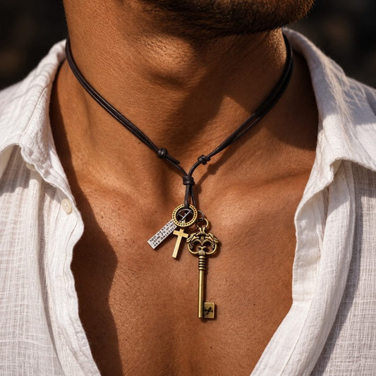 THE MEN THING Leather Necklace MYSTERIOUS KEY – 2.5-Inch Pure Stainless Steel Pendant with  Adjustable Leather Rope for Men & Boys