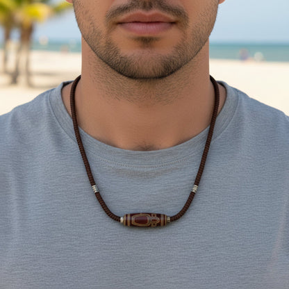 THE MEN THING Leather Necklace MYSTIC DZI – 2-Inch Natural Crystal Pendant with Adjustable Leather Rope for Men & Boys