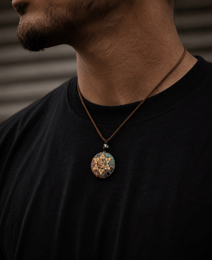THE MEN THING Leather Necklace MYSTIC TRIANGLE  - Natural Crystal necklace with 30 inch Adjustable Rope Chain for Men & Boys