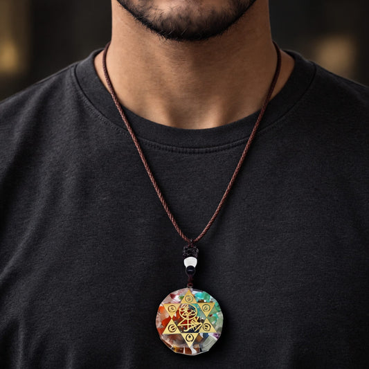 THE MEN THING Leather Necklace MYSTIC TRIANGLE  - Natural Crystal necklace with 30 inch Adjustable Rope Chain for Men & Boys