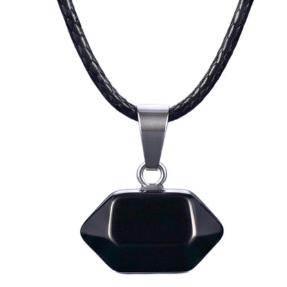 THE MEN THING Leather Necklace Natural Crystal Pendant with 19 inch Leather Rope Chain for Men & Boys