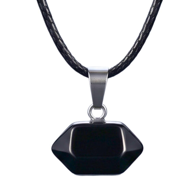 Natural Crystal Pendant with 19 inch Leather Rope Chain for Men & Boys