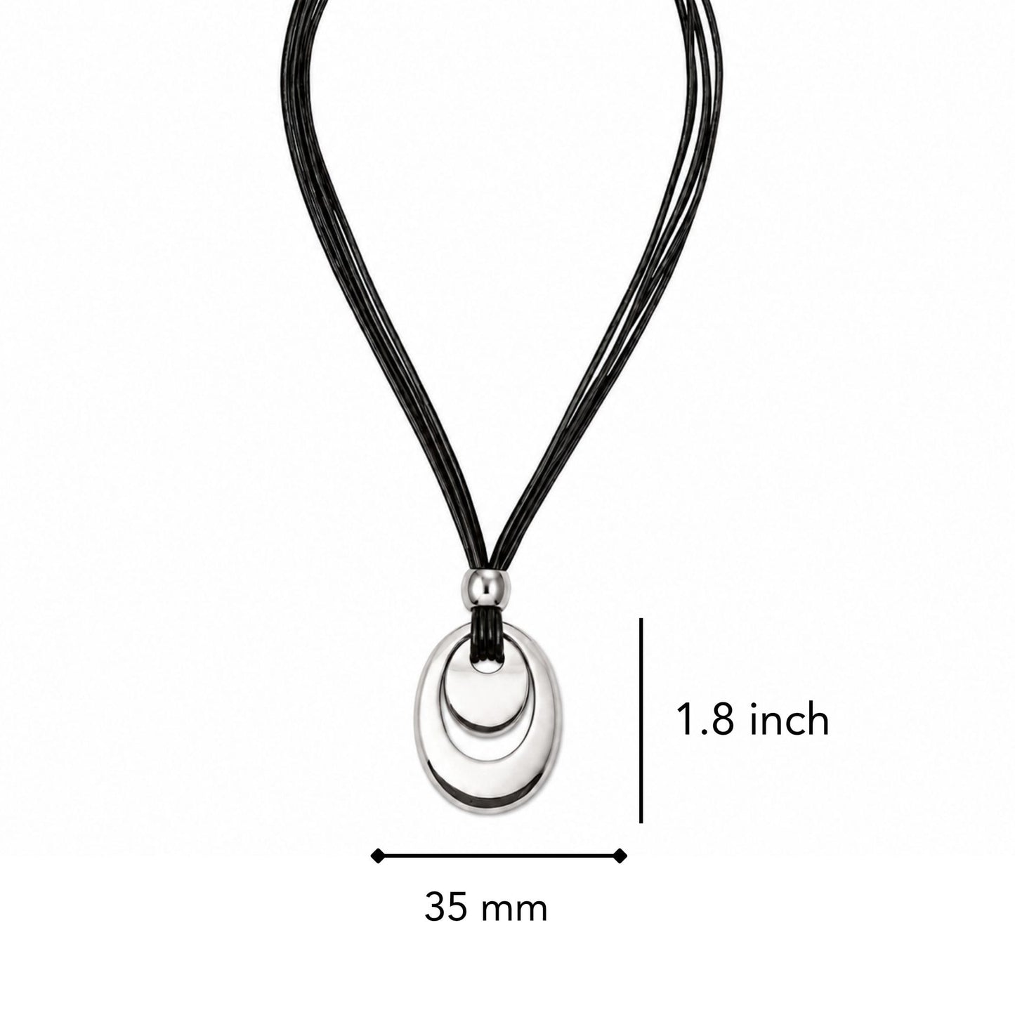 THE MEN THING Leather Necklace NESTED OVAL DROP - 35mm Titanium Steel Pendant with Adjustable Leather Rope Necklace for Men & Boys (20 to 23 inch)