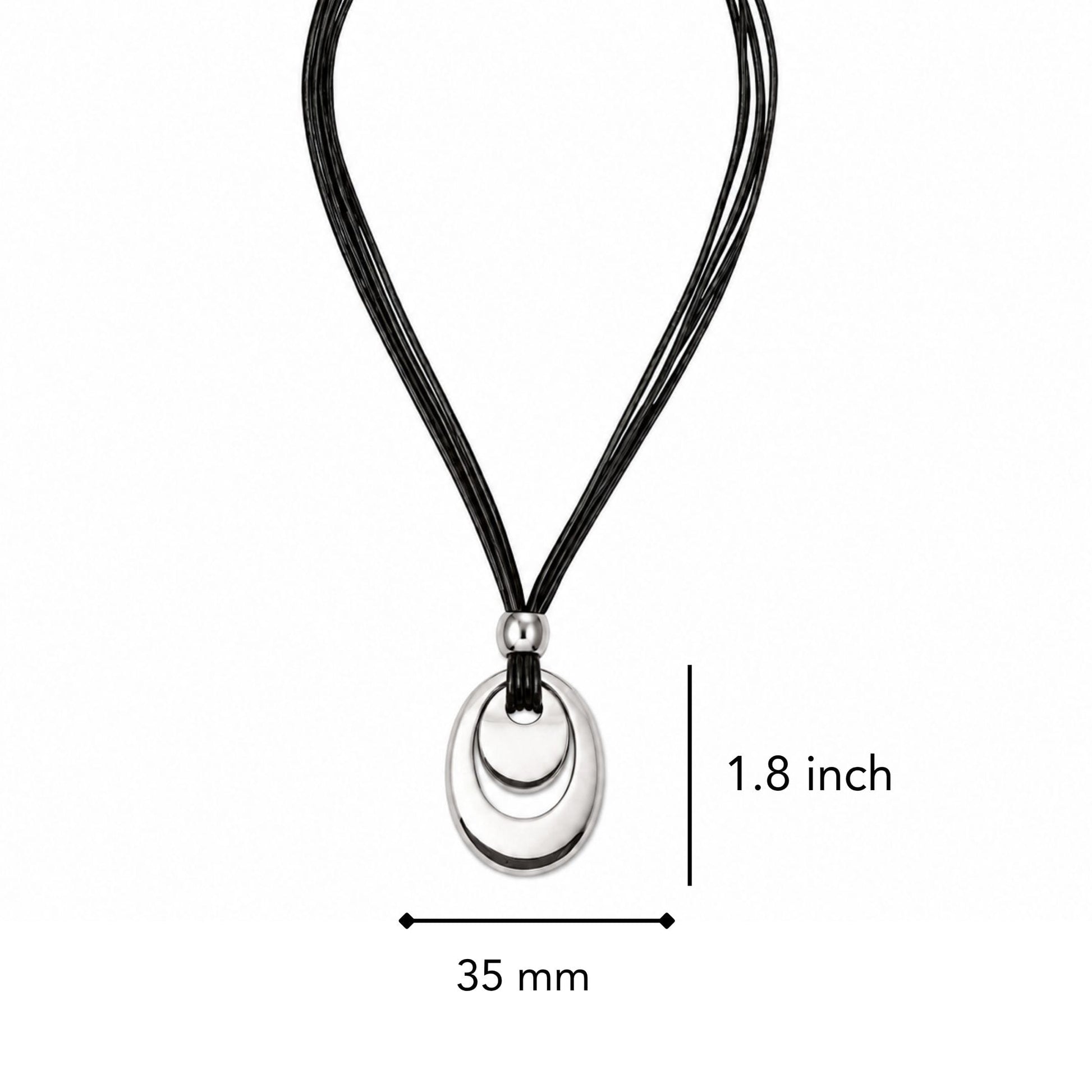 THE MEN THING Leather Necklace NESTED OVAL DROP - 35mm Titanium Steel Pendant with Adjustable Leather Rope Necklace for Men & Boys (20 to 23 inch)