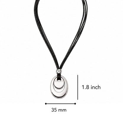 THE MEN THING Leather Necklace NESTED OVAL DROP - 35mm Titanium Steel Pendant with Adjustable Leather Rope Necklace for Men & Boys (20 to 23 inch)