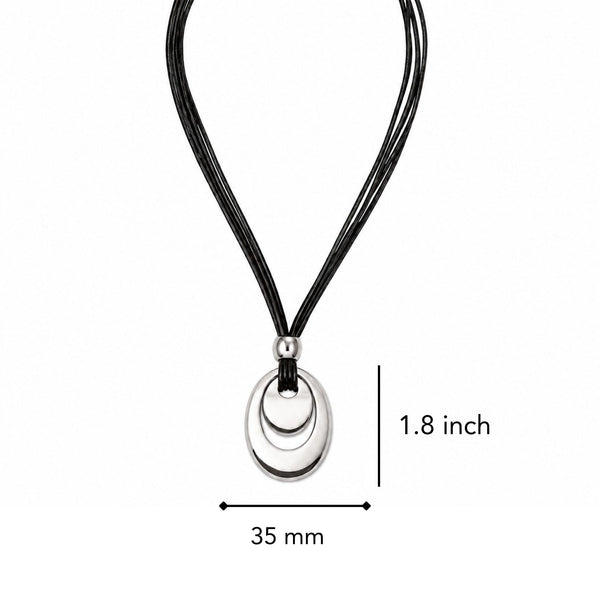 NESTED OVAL DROP - 35mm Titanium Steel Pendant with Adjustable Leather Rope Necklace for Men & Boys (20 to 23 inch)