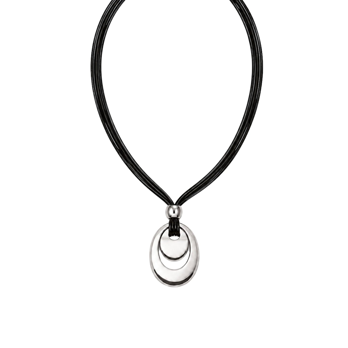 THE MEN THING Leather Necklace NESTED OVAL DROP - 35mm Titanium Steel Pendant with Adjustable Leather Rope Necklace for Men & Boys (20 to 23 inch)