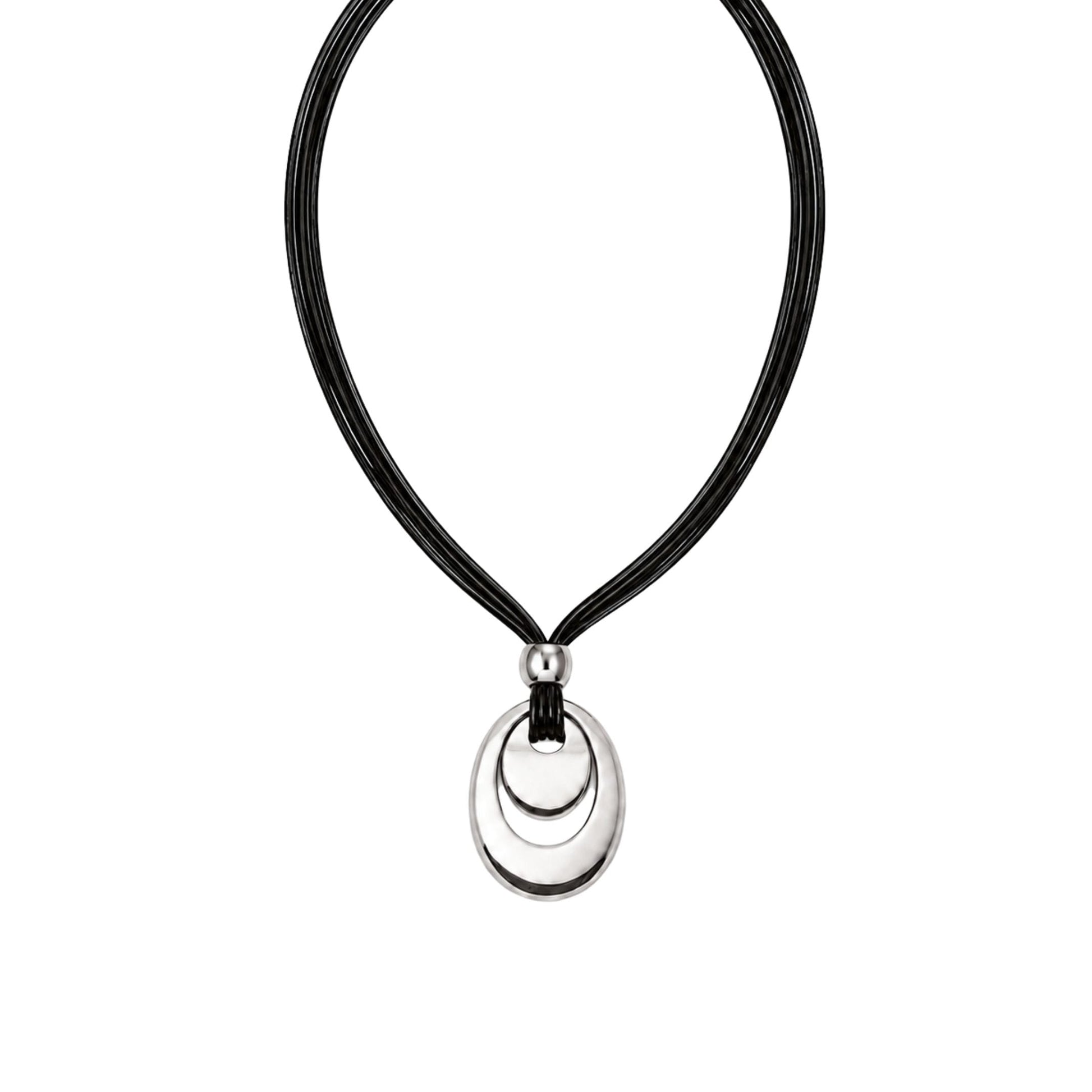 THE MEN THING Leather Necklace NESTED OVAL DROP - 35mm Titanium Steel Pendant with Adjustable Leather Rope Necklace for Men & Boys (20 to 23 inch)