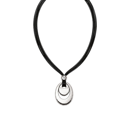 THE MEN THING Leather Necklace NESTED OVAL DROP - 35mm Titanium Steel Pendant with Adjustable Leather Rope Necklace for Men & Boys (20 to 23 inch)