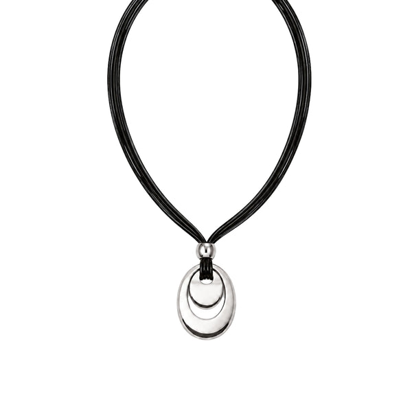 NESTED OVAL DROP - 35mm Titanium Steel Pendant with Adjustable Leather Rope Necklace for Men & Boys (20 to 23 inch)