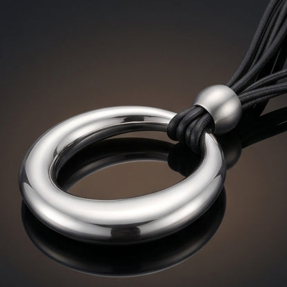 THE MEN THING Leather Necklace NESTED OVAL DROP - 43mm Titanium Steel Pendant with Leather Rope Necklace for Men & Boys (19 inch)