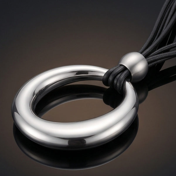 NESTED OVAL DROP - 43mm Titanium Steel Pendant with Leather Rope Necklace for Men & Boys (19 inch)