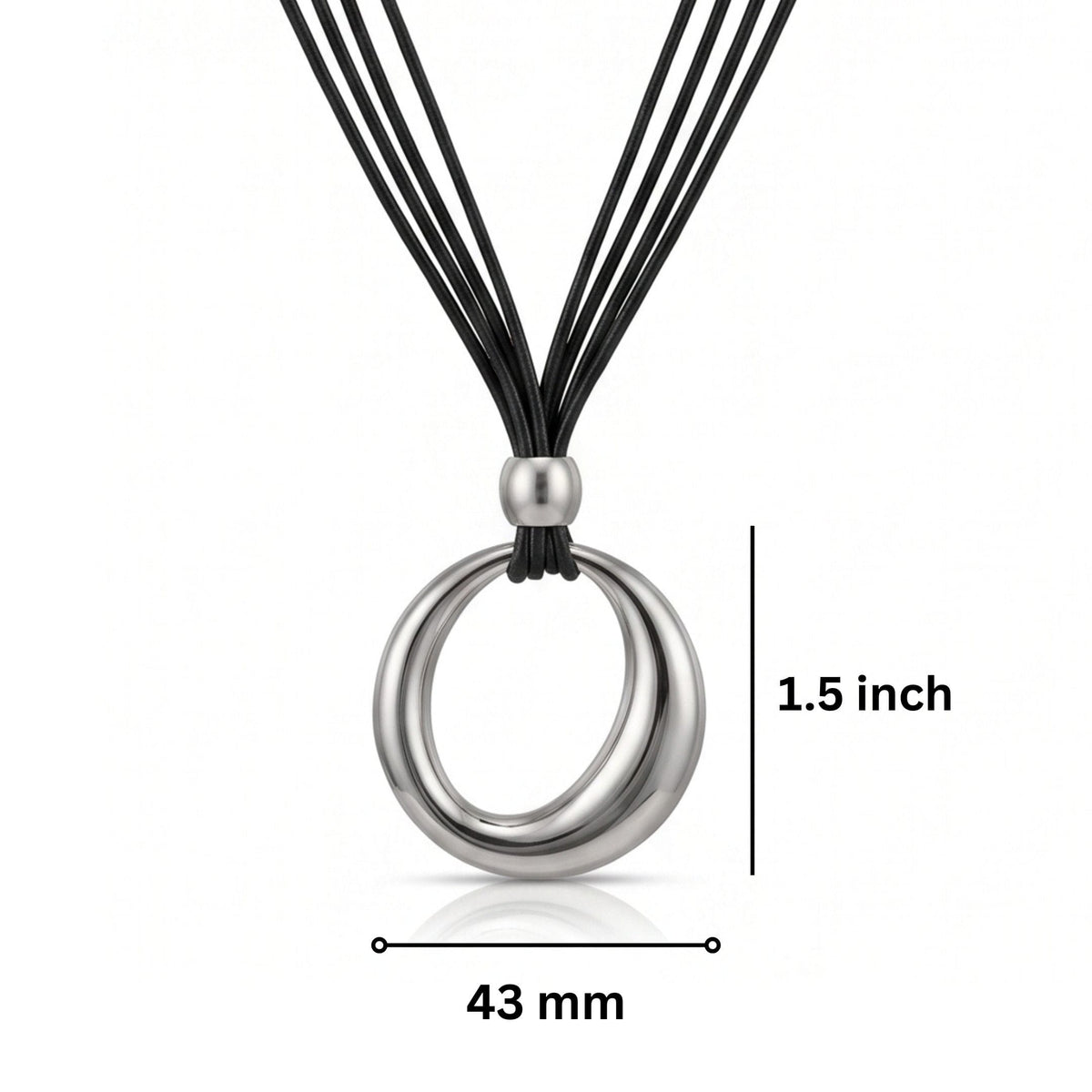 THE MEN THING Leather Necklace NESTED OVAL DROP - 43mm Titanium Steel Pendant with Leather Rope Necklace for Men & Boys (19 inch)