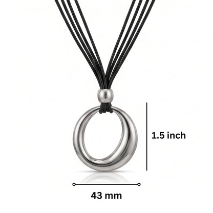 THE MEN THING Leather Necklace NESTED OVAL DROP - 43mm Titanium Steel Pendant with Leather Rope Necklace for Men & Boys (19 inch)