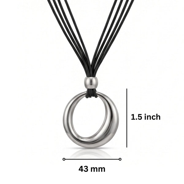 NESTED OVAL DROP - 43mm Titanium Steel Pendant with Leather Rope Necklace for Men & Boys (19 inch)