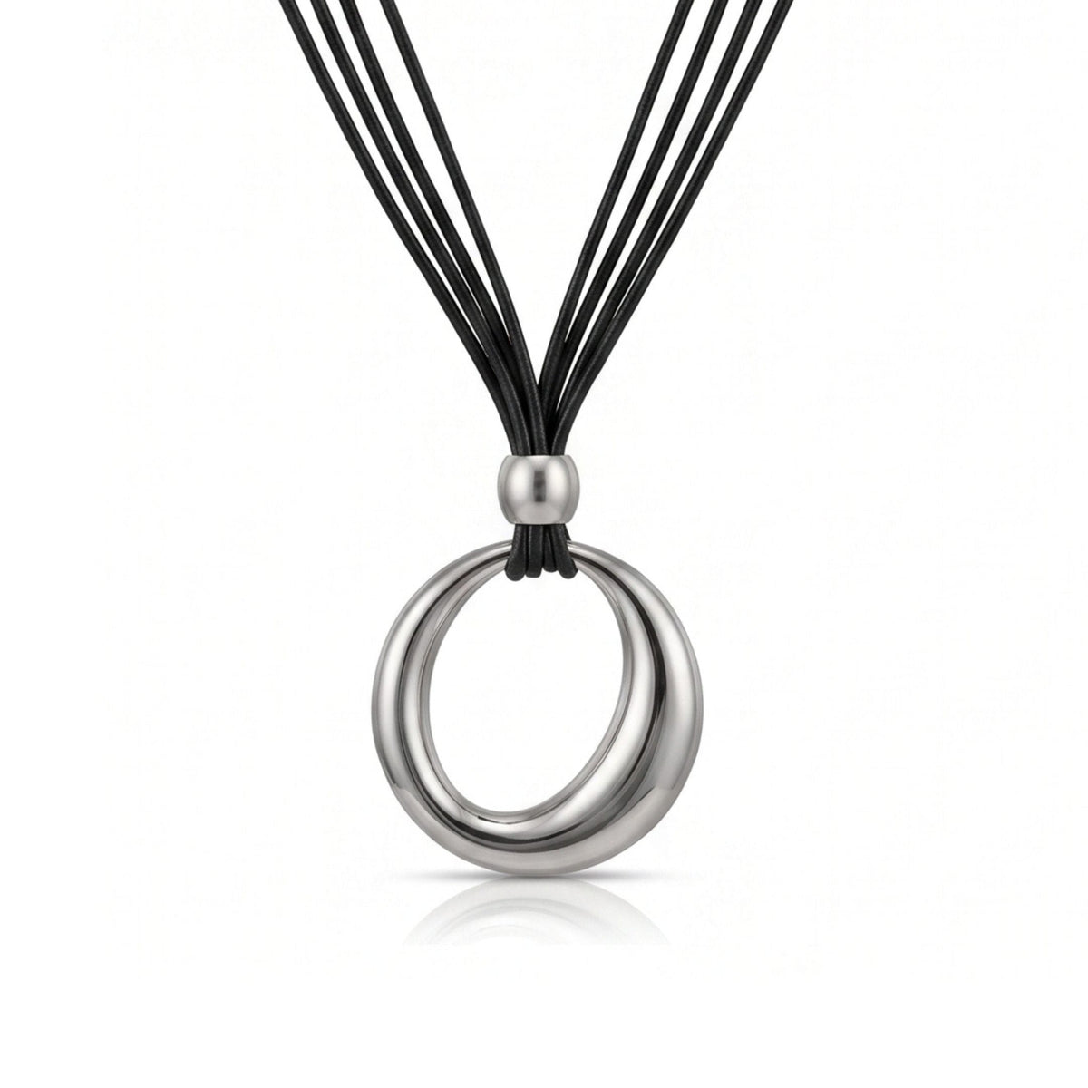 THE MEN THING Leather Necklace NESTED OVAL DROP - 43mm Titanium Steel Pendant with Leather Rope Necklace for Men & Boys (19 inch)