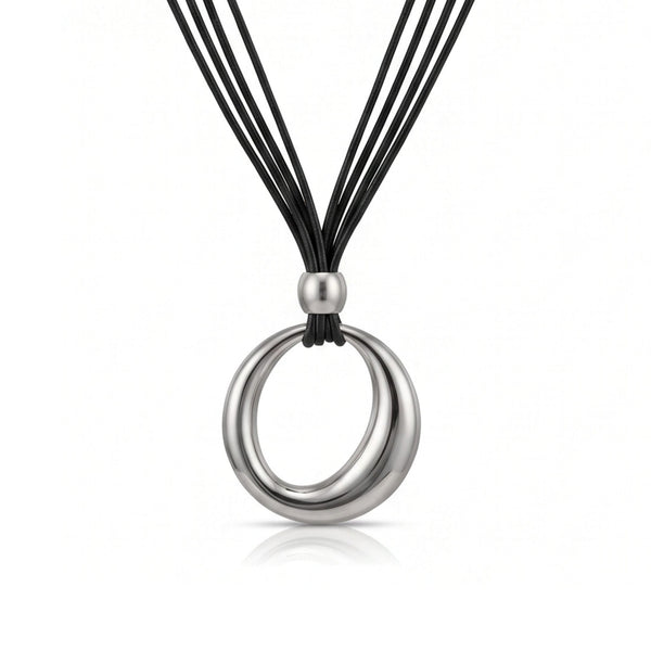 NESTED OVAL DROP - 43mm Titanium Steel Pendant with Leather Rope Necklace for Men & Boys (19 inch)