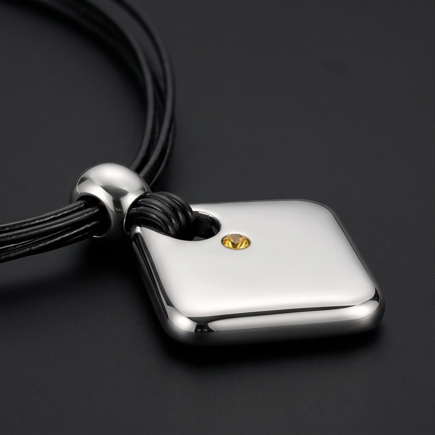 THE MEN THING Leather Necklace NOVA EDGE - 38mm Titanium Steel Pendant with Adjustable Leather Rope Necklace for Men & Boys (20 to 23 inch)