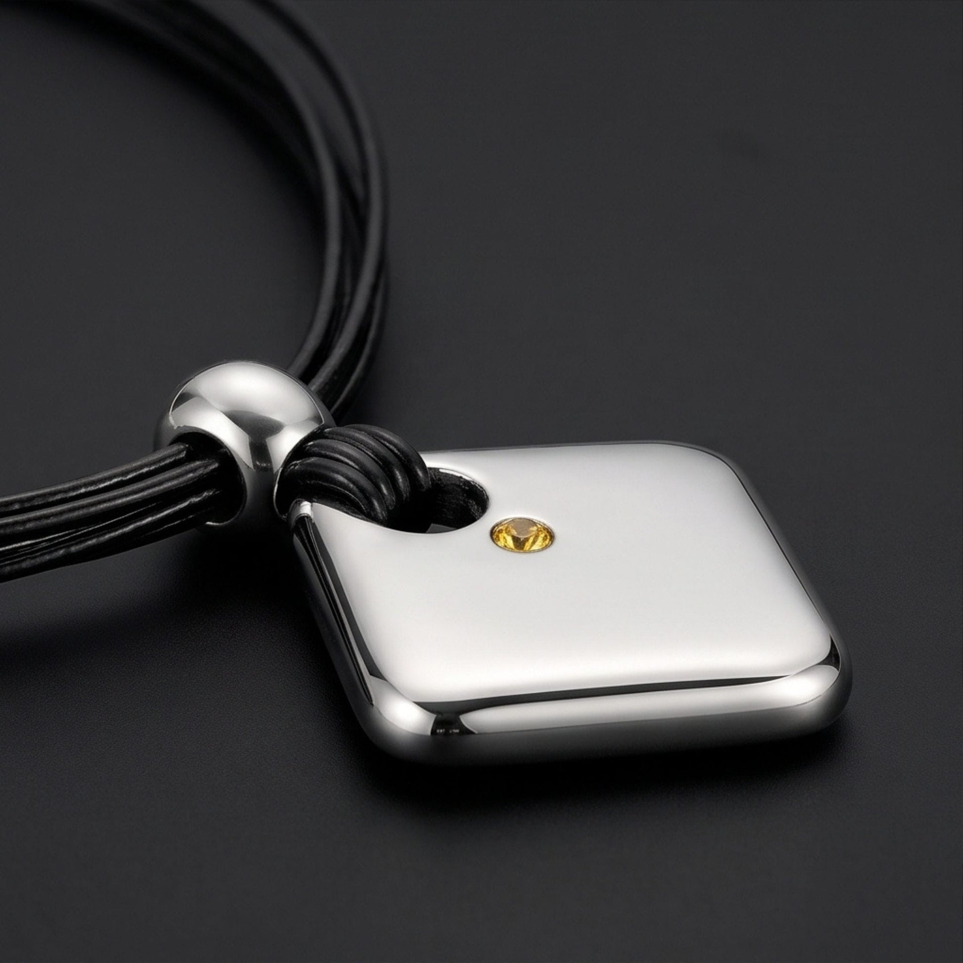 THE MEN THING Leather Necklace NOVA EDGE - 38mm Titanium Steel Pendant with Adjustable Leather Rope Necklace for Men & Boys (20 to 23 inch)