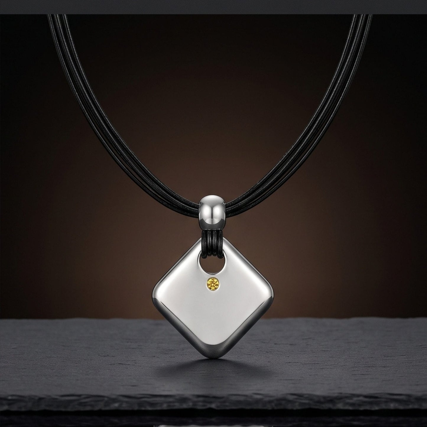 THE MEN THING Leather Necklace NOVA EDGE - 38mm Titanium Steel Pendant with Adjustable Leather Rope Necklace for Men & Boys (20 to 23 inch)