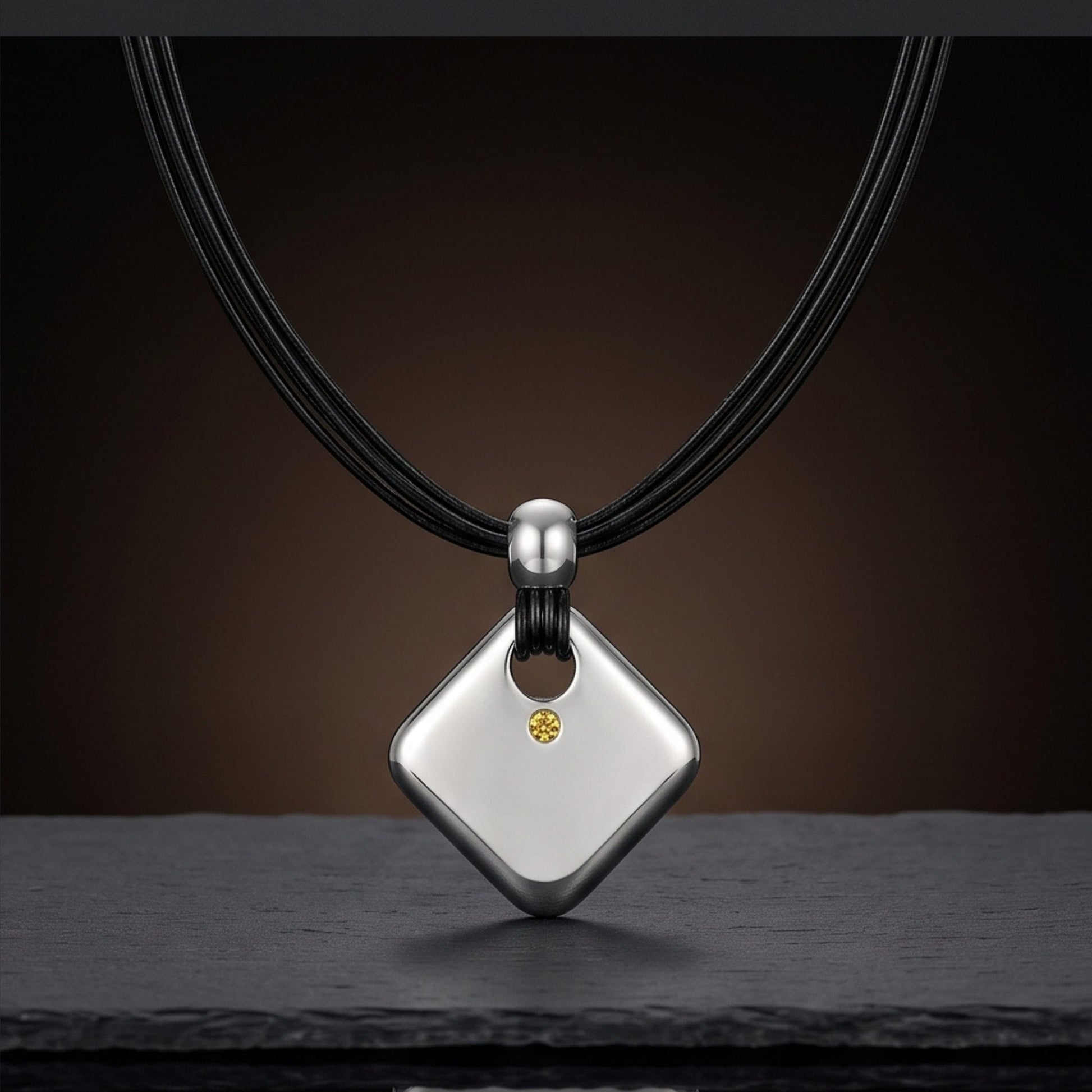 THE MEN THING Leather Necklace NOVA EDGE - 38mm Titanium Steel Pendant with Adjustable Leather Rope Necklace for Men & Boys (20 to 23 inch)