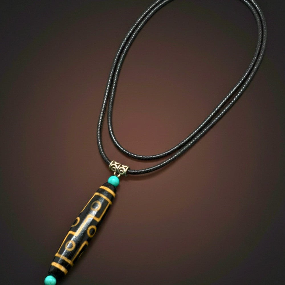 THE MEN THING Leather Necklace OBSIDIAN CIRCUIT – 3-Inch Natural Crystal Pendant with 28-Inch Leather Rope for Men & Boys