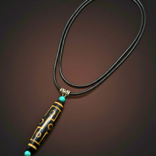 THE MEN THING Leather Necklace OBSIDIAN CIRCUIT – 3-Inch Natural Crystal Pendant with 28-Inch Leather Rope for Men & Boys