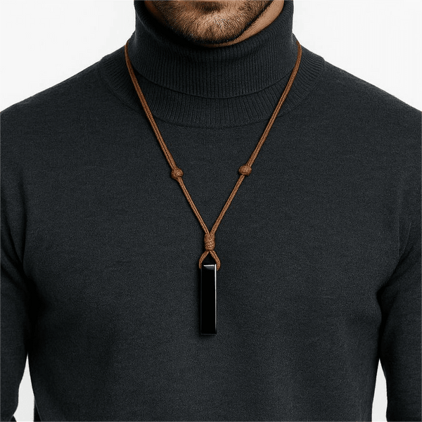 OBSIDIAN ROUGH - Natural Crystal Unshaped Pendant with Adjustable Rope Chain for Men and Boys