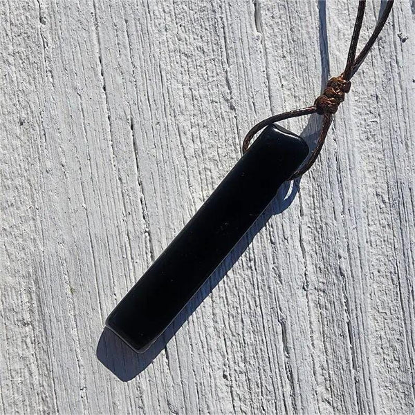 OBSIDIAN ROUGH - Natural Crystal Unshaped Pendant with Adjustable Rope Chain for Men and Boys