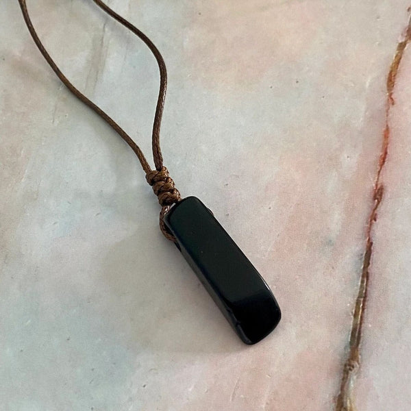 OBSIDIAN ROUGH - Natural Crystal Unshaped Pendant with Adjustable Rope Chain for Men and Boys