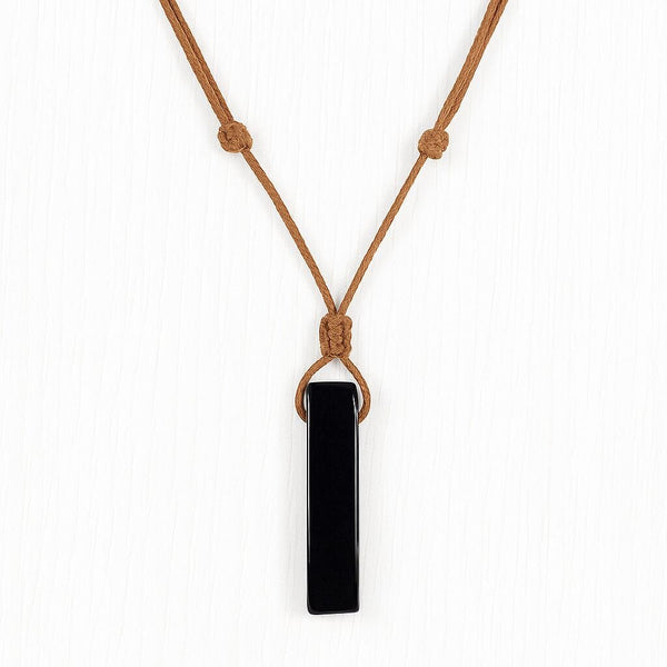 OBSIDIAN ROUGH - Natural Crystal Unshaped Pendant with Adjustable Rope Chain for Men and Boys