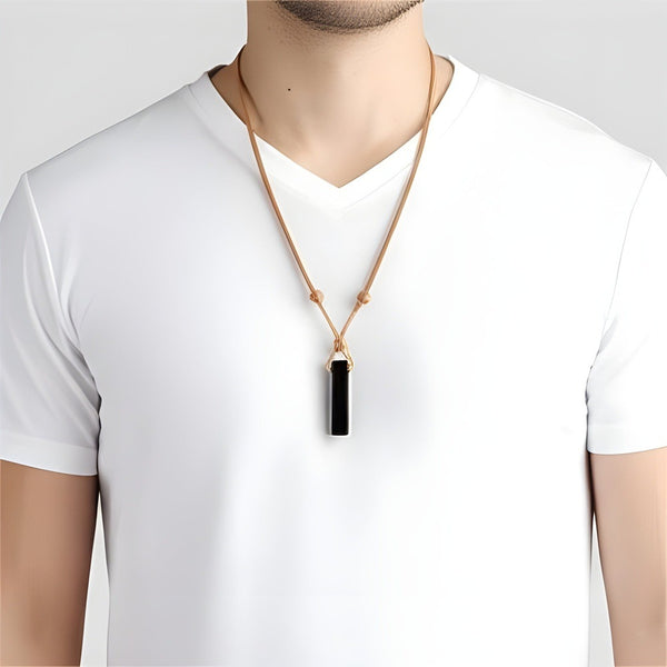 OBSIDIAN ROUGH - Natural Crystal Unshaped Pendant with Adjustable Rope Chain for Men and Boys