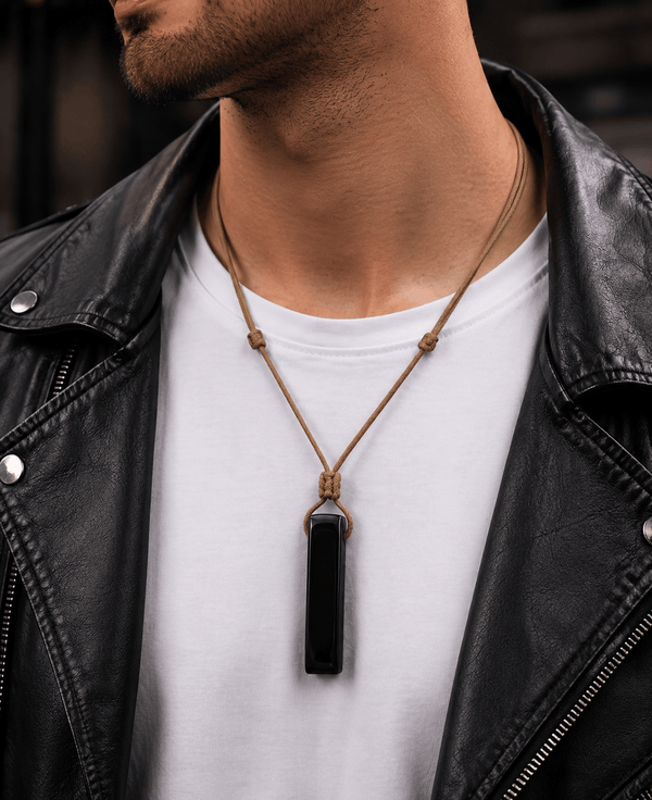 OBSIDIAN ROUGH - Natural Crystal Unshaped Pendant with Adjustable Rope Chain for Men and Boys