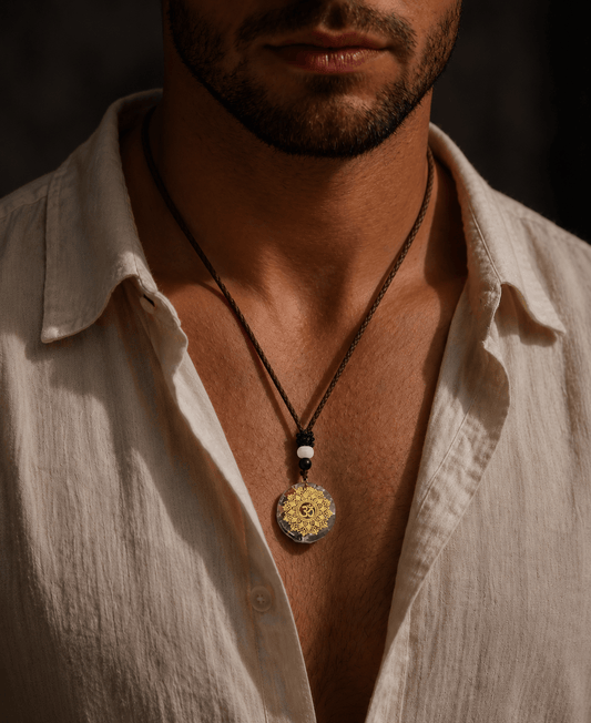 THE MEN THING Leather Necklace OM AURA - Om Symbol necklace with 30 inch Adjustable Rope Chain for Men & Boys