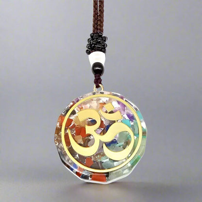 THE MEN THING Leather Necklace OM CHROMA - Om Symbol necklace with 30 inch Adjustable Rope Chain for Men & Boys