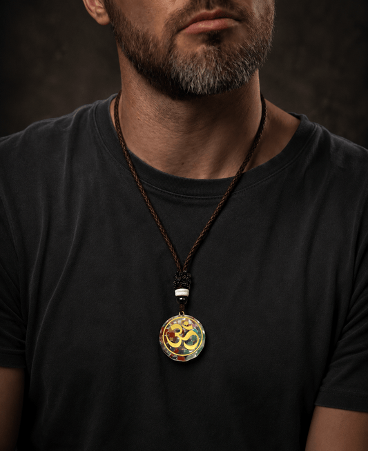 THE MEN THING Leather Necklace OM CHROMA - Om Symbol necklace with 30 inch Adjustable Rope Chain for Men & Boys