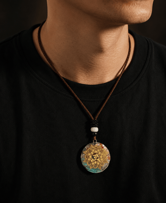 THE MEN THING Leather Necklace OM MANDALA  - Om Symbol necklace with 30 inch Adjustable Rope Chain for Men & Boys