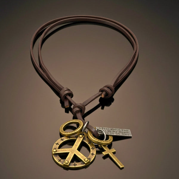 PEACE OF CROSS – 1.2-Inch Pure Stainless Steel Pendant with Adjustable Leather Rope for Men & Boys