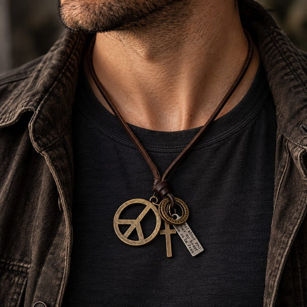 PEACE OF CROSS – 1 Inch Pure Stainless Steel Pendant with Adjustable Leather Rope for Men & Boys
