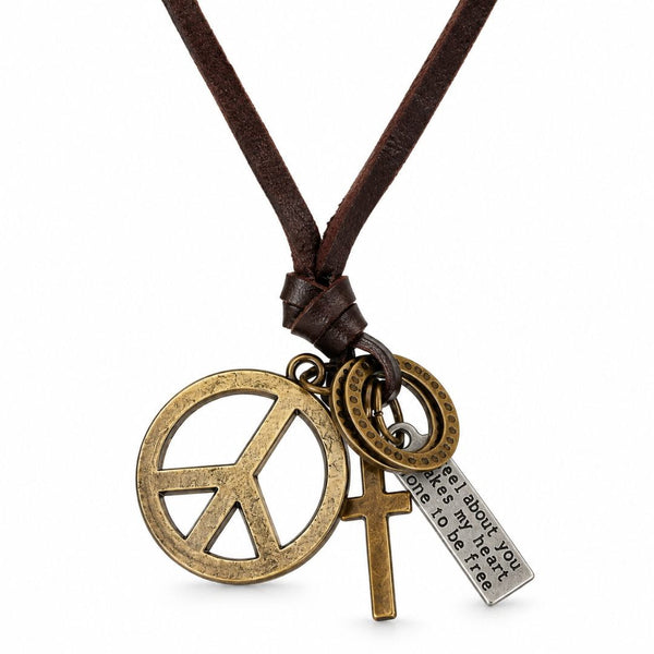 PEACE OF CROSS – 1 Inch Pure Stainless Steel Pendant with Adjustable Leather Rope for Men & Boys