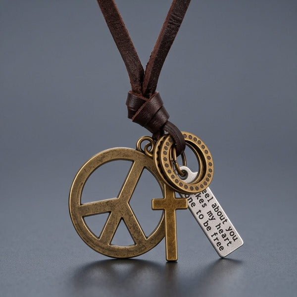 PEACE OF CROSS – 1 Inch Pure Stainless Steel Pendant with Adjustable Leather Rope for Men & Boys