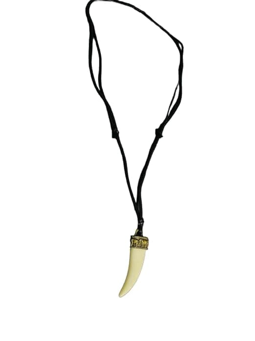 REGAL CROWN - Faux Ivory Tusk Pendant, Antique Gold Crown with Black Cotton Cord Adjustable Necklace for Men and Boys.