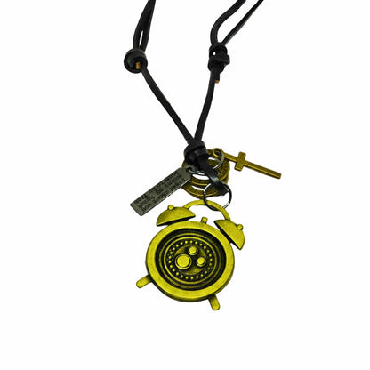 THE MEN THING Leather Necklace RETRO VINTAGE CLOCK – 1.8-Inch Pure Stainless Steel Pendant with Adjustable Leather Rope for Men & Boys