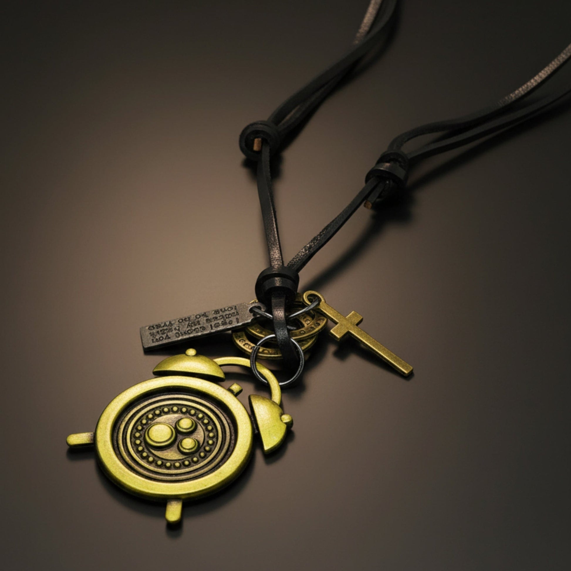 THE MEN THING Leather Necklace RETRO VINTAGE CLOCK – 1.8-Inch Pure Stainless Steel Pendant with Adjustable Leather Rope for Men & Boys