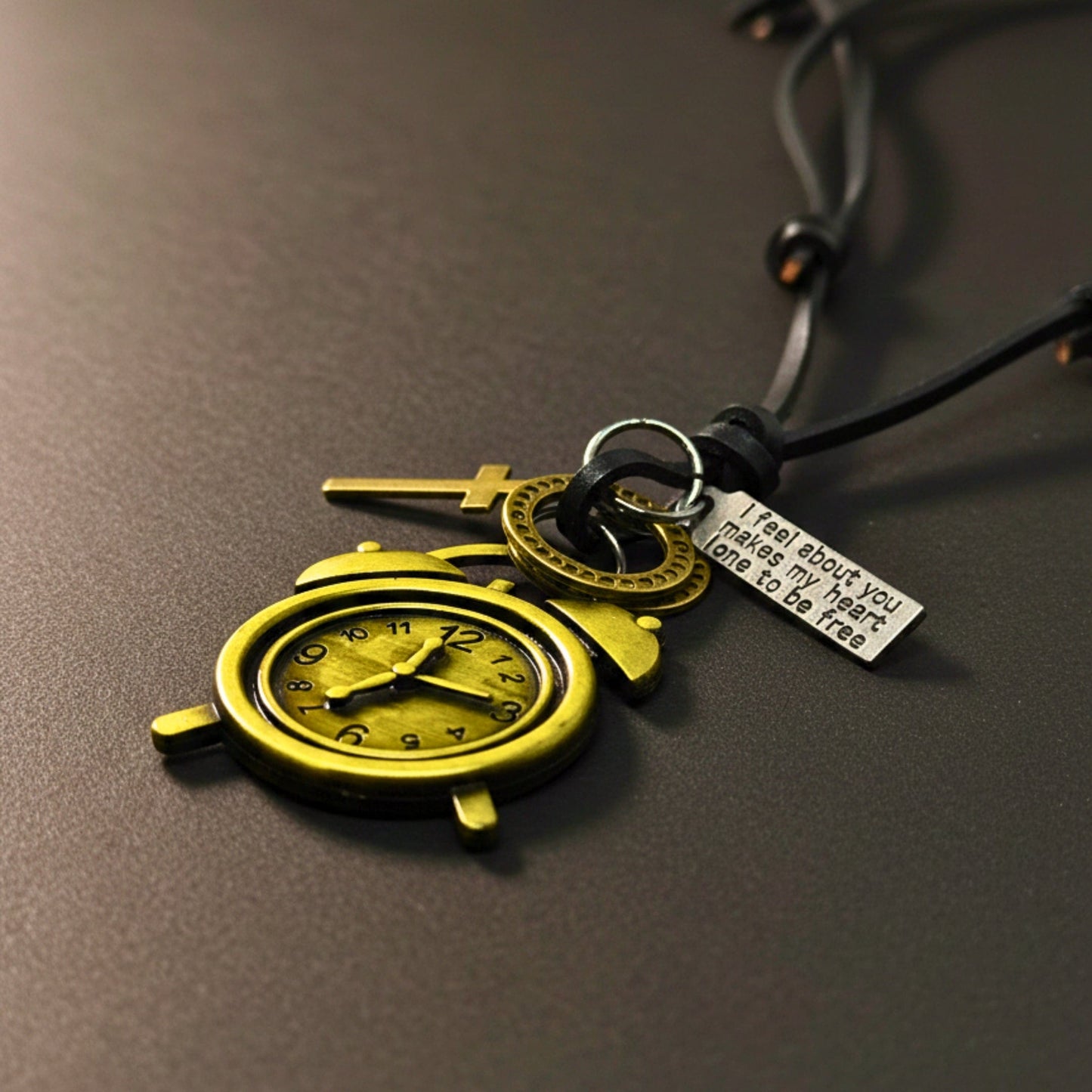 THE MEN THING Leather Necklace RETRO VINTAGE CLOCK – 1.8-Inch Pure Stainless Steel Pendant with Adjustable Leather Rope for Men & Boys