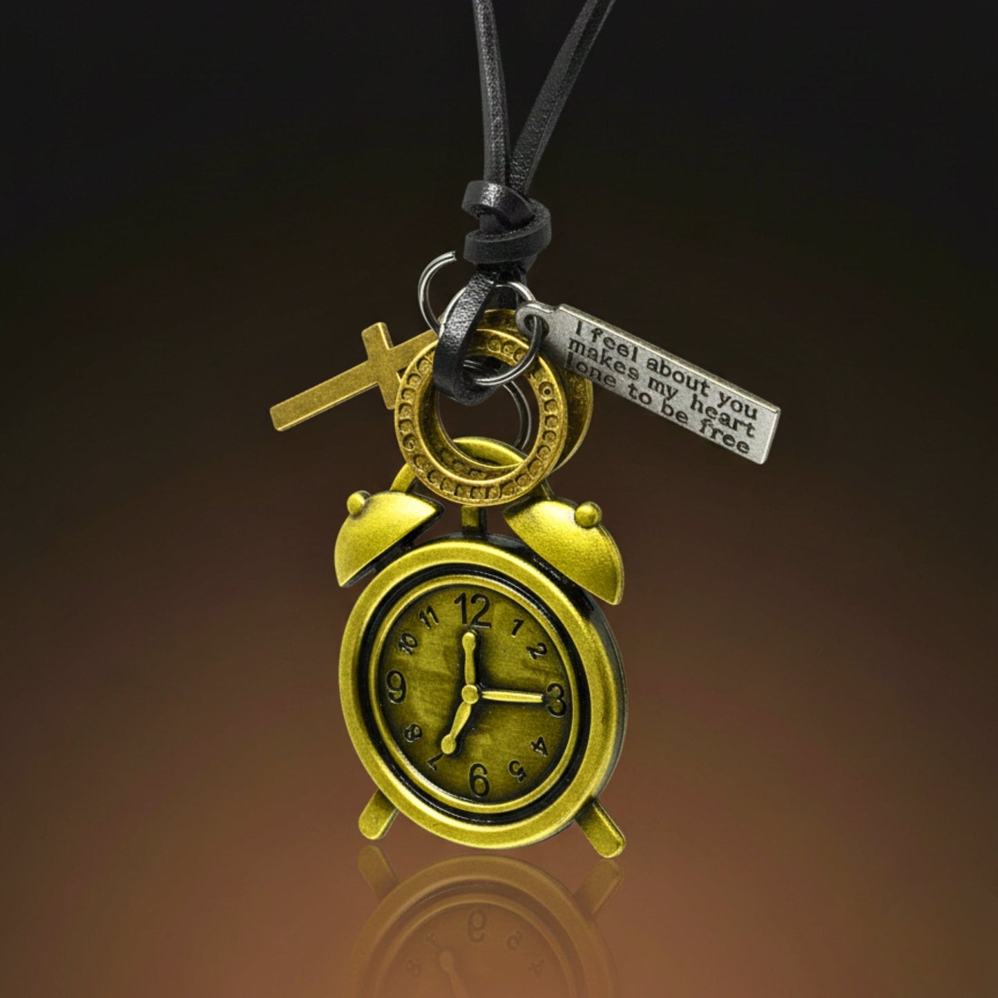 THE MEN THING Leather Necklace RETRO VINTAGE CLOCK – 1.8-Inch Pure Stainless Steel Pendant with Adjustable Leather Rope for Men & Boys