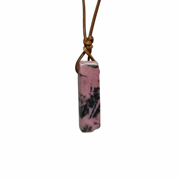 RHODONITE BLOOM - Natural Crystal Unshaped Pendant with Adjustable Rope Chain for Men and Boys