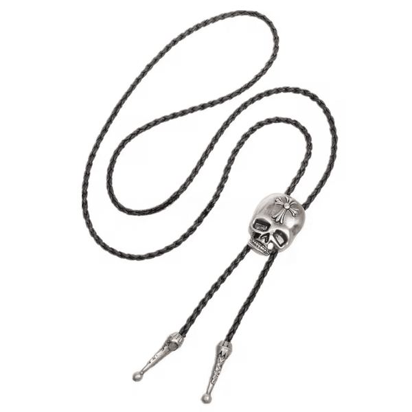 ROGER SKULL - Retro Alloy Pendant Bolo Tie | Adjustable Genuine Leather Cowboy Necktie Necklace for Men & Boys